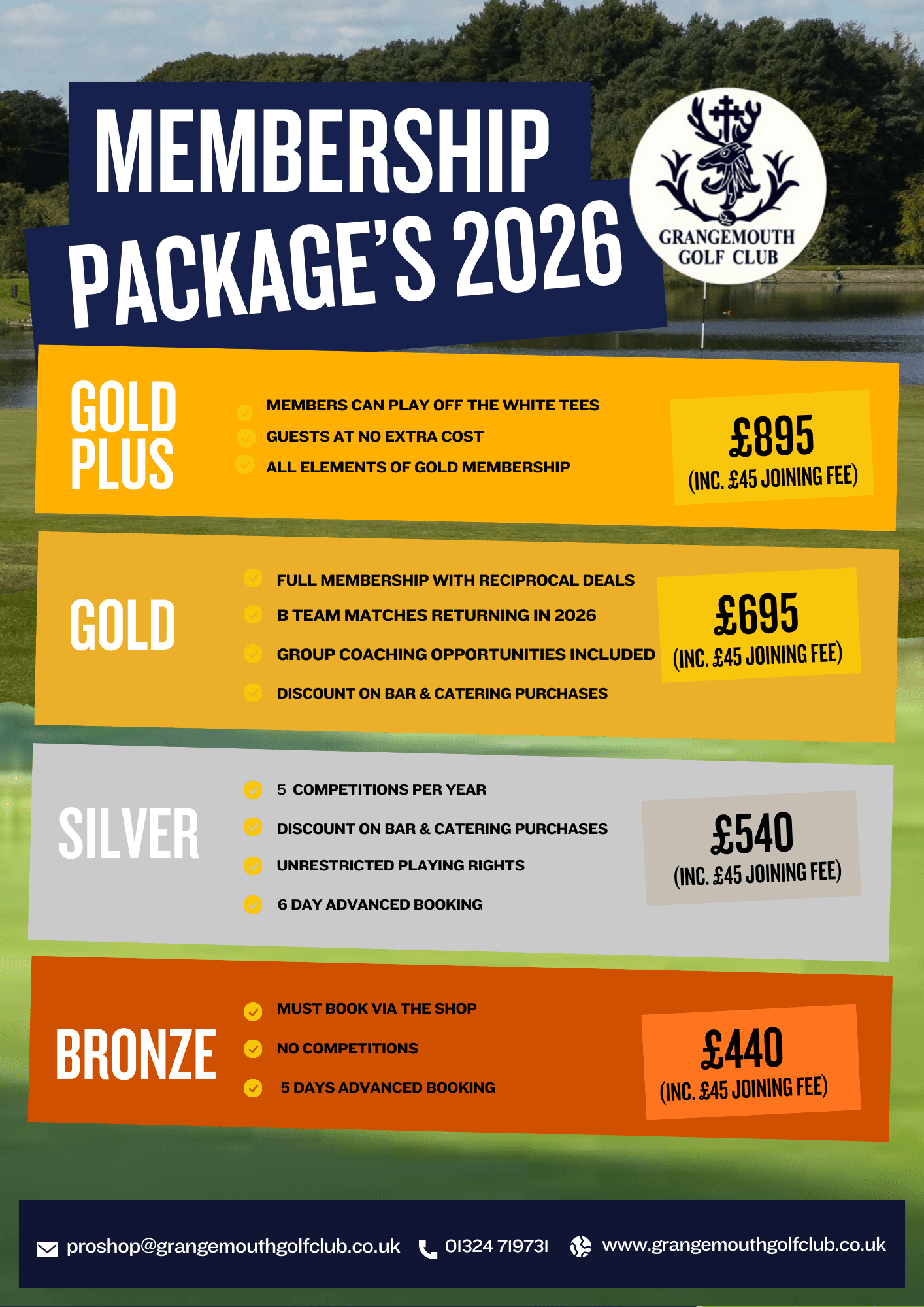 New Membership Rates for 2026 at Grangemouth Golf Club