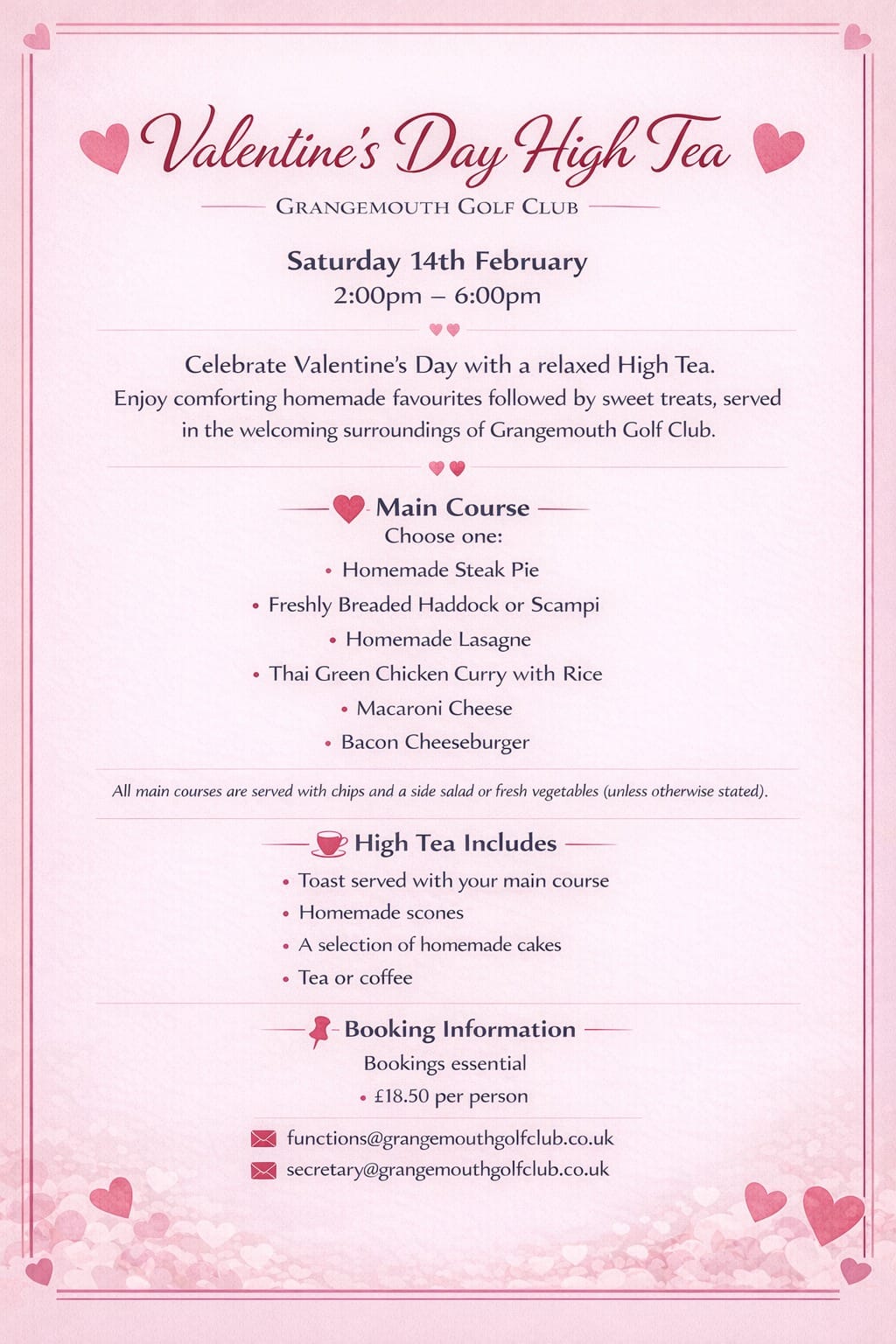 Valentine’s High Tea at Grangemouth Golf Club