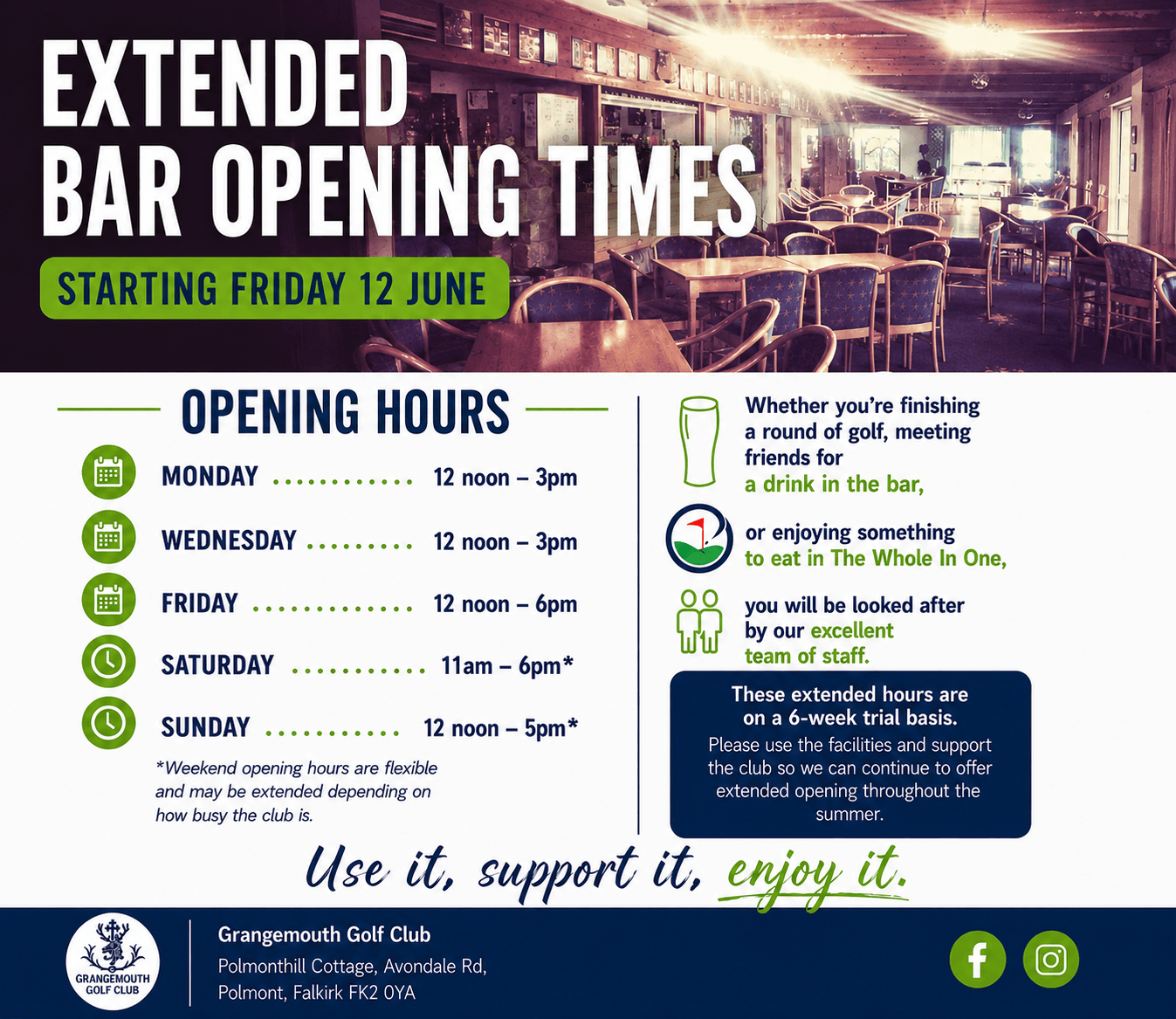 Bar Opening Hours at Grangemouth Golf Club!